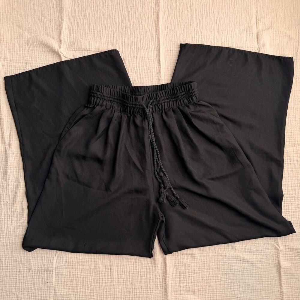 ZARA Trafaluc Collection Black Wide-leg Pants with Tassels